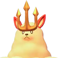 a cartoon character with a trident on top of its head