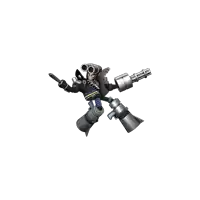 a robot holding a gun and a megaphone in his hands