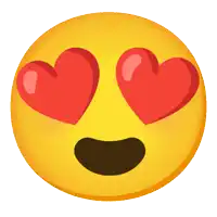 a yellow smiley face with red hearts in his eyes