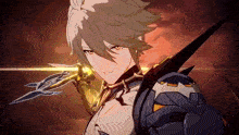 a close up of a person holding a sword