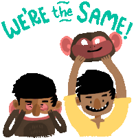 Monkey And Boy Wear Face Masks And Say 'We'Re The Same!' Sticker