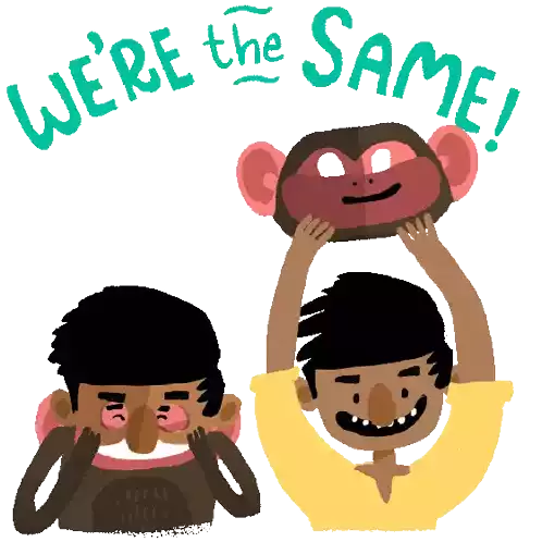 Monkey And Boy Wear Face Masks And Say 'We'Re The Same!' Sticker - Monkeys Best Friend Were The Same Mask Stickers
