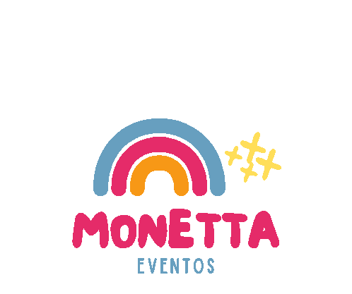 a logo for monetta eventos with a rainbow and two stars