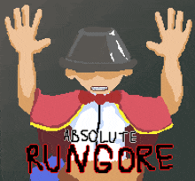 a pixel art of a man wearing a hat and cape with the words absolute runcore