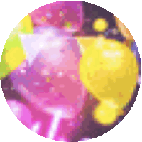 a pink and yellow circle with a yellow object in it