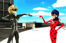 ladybug and cat noir are standing next to each other on a roof