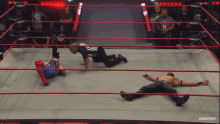 a wrestling ring with a subscribe button on the bottom