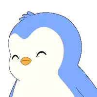 a blue and white penguin with the words nooo on its chest