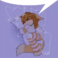 a drawing of a fox sleeping with a speech bubble above it