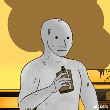 a cartoon of a man holding a bottle with the website npc.com at the bottom of the image