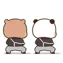 a brown bear and a panda are standing next to each other .
