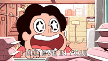 a cartoon character says " i believe in you " while looking out a window