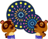 two cartoon bears looking at fireworks on a white background