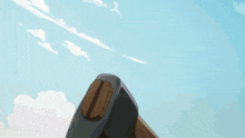 a cartoon drawing of a large axe against a blue sky