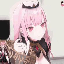 a girl with pink hair and a crown on her head