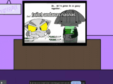 a tv screen shows a cartoon of two cats and the words toilet andanas nasnas