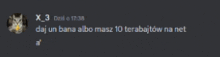 a blurred image of a person 's face with the words " daj un bana albo masz 10 terabajtow na net " below it