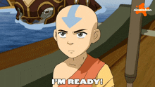 a cartoon character says i 'm ready in front of a boat