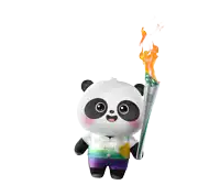 a stuffed panda bear is holding a torch that says ' beijing 2008 ' on it
