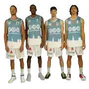 a group of basketball players standing next to each other