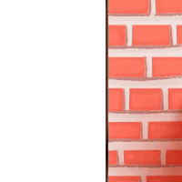a cartoon of a man peeking behind a red brick wall
