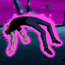 a cartoon character is laying on the ground with purple glowing around him