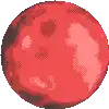 a pixel art drawing of a red planet with a black border .