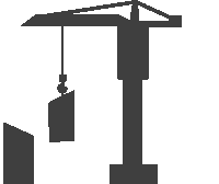 a silhouette of a construction crane with a brick hanging from it 's hook