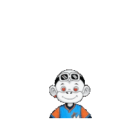 a cartoon monkey wearing sunglasses and a blue shirt with the letter m on it