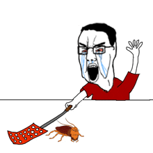 a cartoon of a man crying while holding a fly swatter