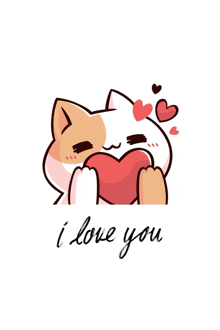 a cartoon cat is holding a heart with the words i love you written below it