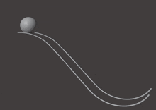 a drawing of a ball going down a slope on a gray background