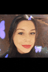 a girl with purple butterflies in her hair