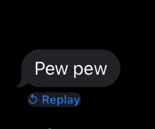 a purple background with a speech bubble that reads pew pew