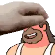 a cartoon man with a beard is smiling and a hand is covering his head .