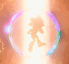 a shadow of sonic the hedgehog is surrounded by a purple circle