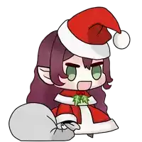 a drawing of a girl wearing a santa hat and holding a bag
