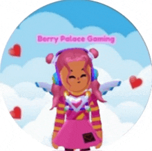 a girl in a pink dress and headphones with the words berry palace gaming written above her