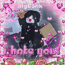 a picture of a clown with the words i hate you on it