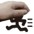 a hand is holding a silhouette of a man running .