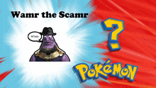 a pokemon poster with a purple cartoon character
