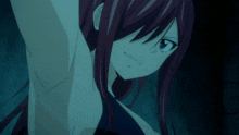 a close up of a girl with red hair and a blue eye
