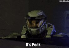 a pixel art of a man with the words it 's peak