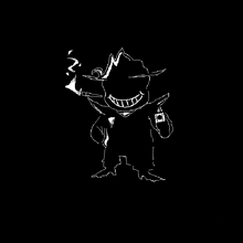 a black and white drawing of a man in a cowboy hat holding a gun and smoking a cigarette .