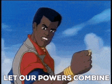 a cartoon character is holding a ring in his hand and says `` let our powers combine '' .