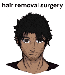 a drawing of a man with the words hair removal surgery underneath it