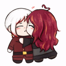 a cartoon of a girl with red hair kissing another girl with a heart on her head