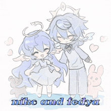 a drawing of a boy and a girl with the name niko and fedya on the bottom