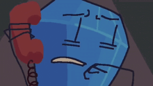 a cartoon of a blue diamond talking on a red telephone