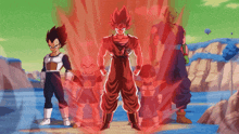 a group of dragon ball characters standing next to each other with red hair
